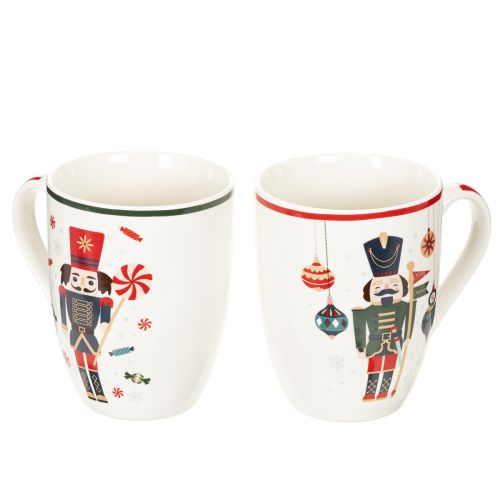 Julmugg med motiv av nötknäppare och polkagrisstång, 10 cm, 2 stycken