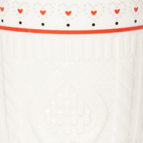 Kaffemugg med rött handtag, stickat mönster och hjärtdekoration, keramik, 9 cm, 2 stycken | Floristik24.se