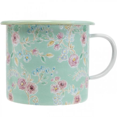 Floristik24 Planterkruka Planteringskopp Emaljkopp Retro Deco Grön Ø9,5cm H10cm