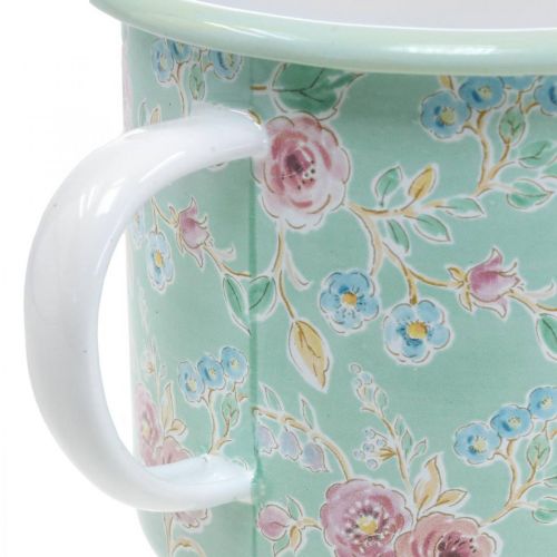 Floristik24 Planterkruka Planteringskopp Emaljkopp Retro Deco Grön Ø9,5cm H10cm