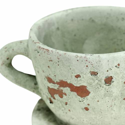 Artikel Planteringskruka med fat vintagegrå, naturton Ø8cm H6,5cm 4 st
