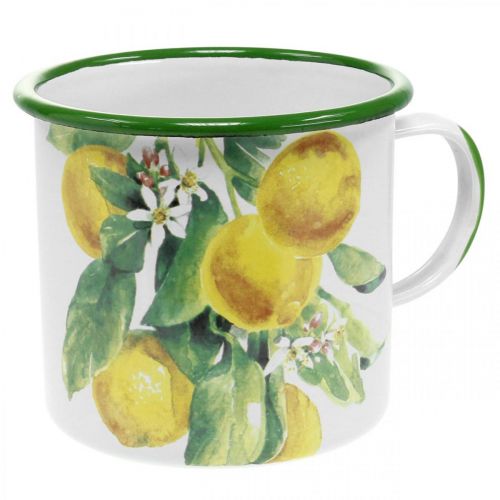 Emaljplanteringskopp, dekorativ kopp med citrongren, medelhavskruka Ø9,5 cm H10 cm
