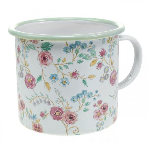 Plant kopp rosor Emalj dekorativ kopp med handtag vit Ø9,5cm