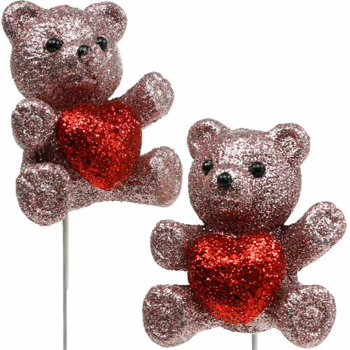 Floristik24 Dekorativ pluggbjörn med hjärta, Alla hjärtans dag, blompluggglitter 9 st