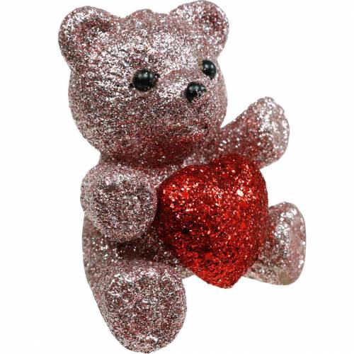 Dekorativ plug björn med hjärta, Alla hjärtans dag, blomplugg glitter 9st