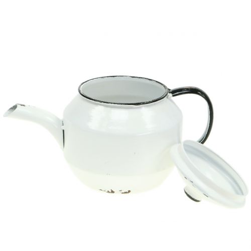Floristik24 Tekanna vintage metall vit, svart H14cm