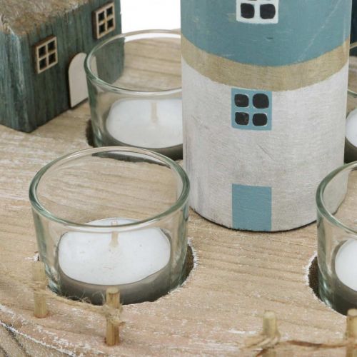 Floristik24 Lighthouse värmeljushållare blå, vit 4 värmeljus Ø25cm H28cm