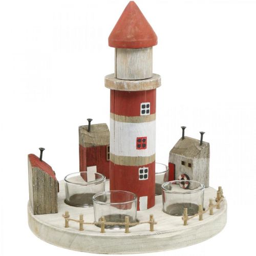 Floristik24 Lighthouse värmeljushållare röd, vit 4 värmeljus Ø25cm H28m