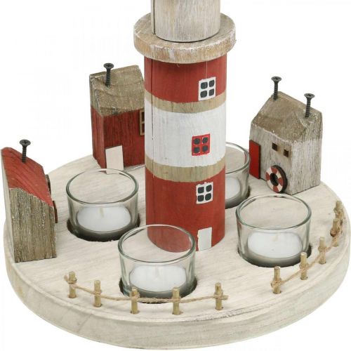 Floristik24 Lighthouse värmeljushållare röd, vit 4 värmeljus Ø25cm H28m