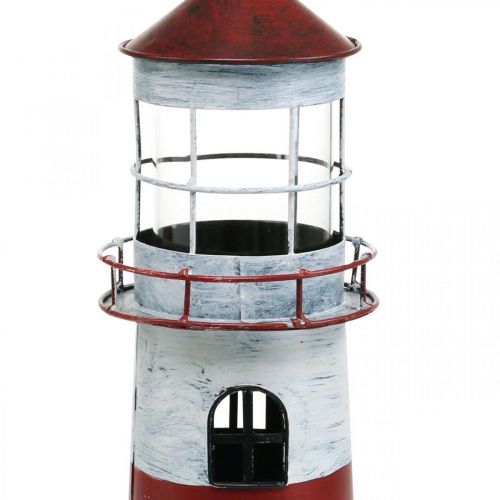 Floristik24 Värmeljus fyr metalldekor maritim röd, vit Ø14cm H41cm