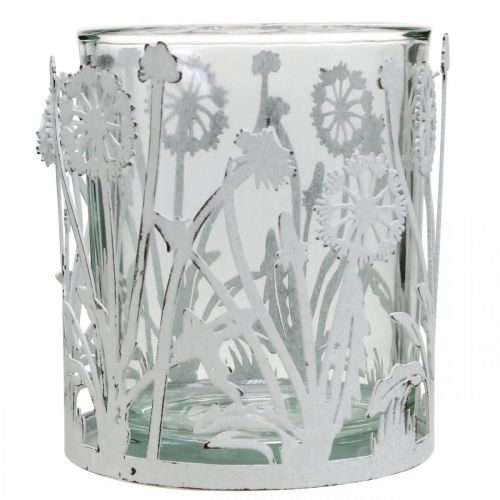 Floristik24 Lykta med maskrosor, bordsdekorationer, sommardekoration shabby chic silver, vit H10cm Ø8,5cm