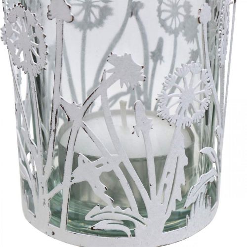 Floristik24 Lykta med maskrosor, bordsdekorationer, sommardekoration shabby chic silver, vit H10cm Ø8,5cm