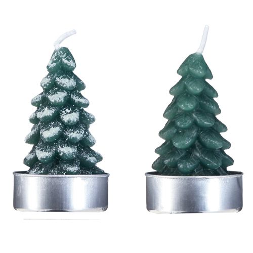 Artikel Värmeljus julgran grön snöig 6,5cm 8st