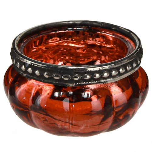 Artikel Värmeljusglas antikrött silver med metallkant Ø6cm H3,5cm