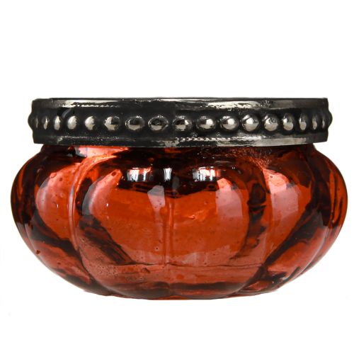Artikel Värmeljusglas antikrött silver med metallkant Ø6cm H3,5cm