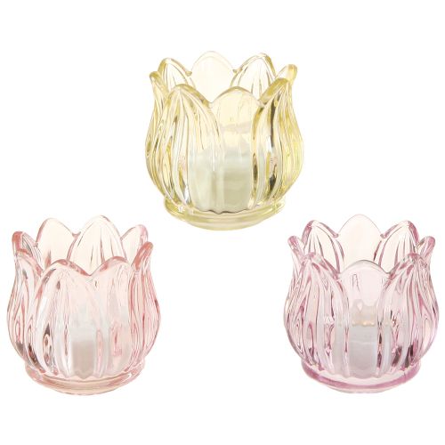 Floristik24 Värmeljusglas blomlykta glas 3 färger Ø7cm H7cm 6st