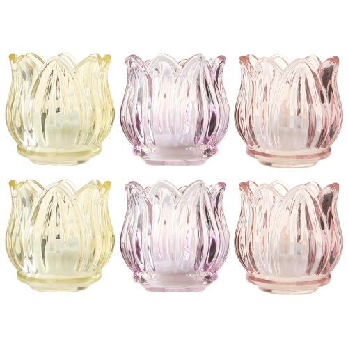 Floristik24 Värmeljusglas blomlykta glas 3 färger Ø7cm H7cm 6st