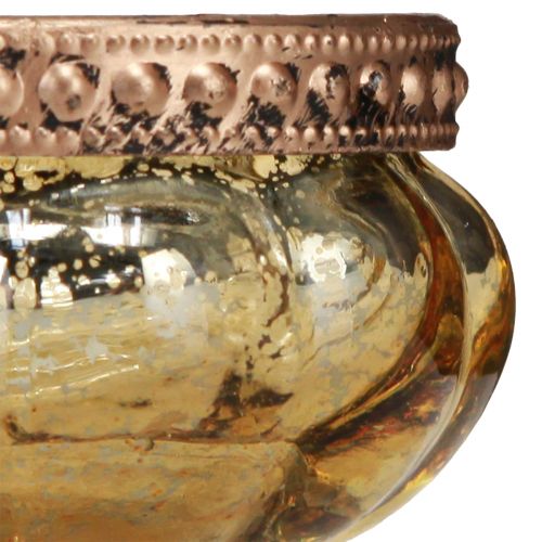 Artikel Värmeljusglas champagne antikguld med metallkant Ø6cm H3,5cm