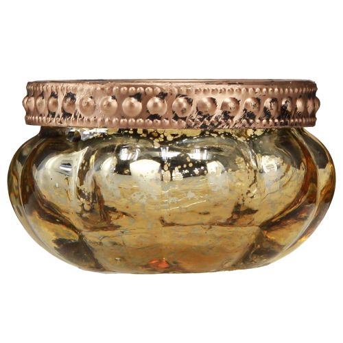 Artikel Värmeljusglas champagne antikguld med metallkant Ø6cm H3,5cm