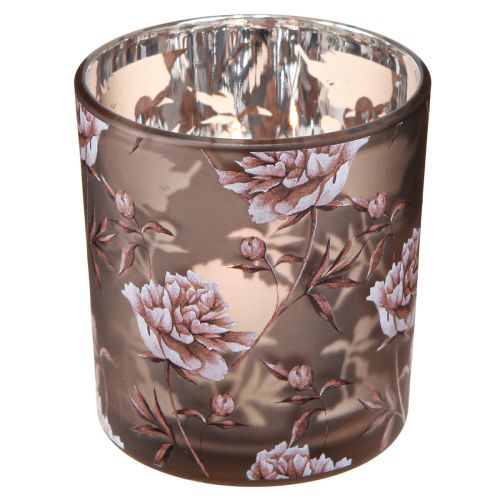 Artikel Värmeljus glas bordsdekoration nejlikor brun silver H8cm 4 st