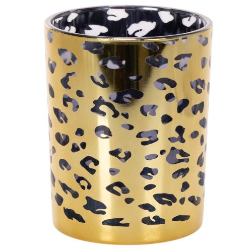 Glasljushållare med leopardmönster för bordsdekoration, 12 cm