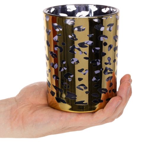 Glasljushållare med leopardmönster för bordsdekoration, 12 cm | Floristik24.se