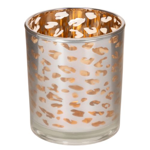 Värmeljushållare i glas med leopardmönster, tvåfärgad, 8 cm