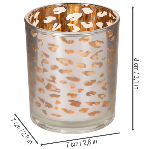 Värmeljushållare i glas med leopardmönster, tvåfärgad, 8 cm | Floristik24.se
