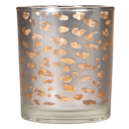Värmeljushållare i glas med leopardmönster, tvåfärgad, 8 cm | Floristik24.se