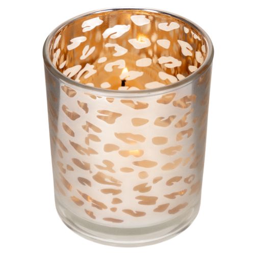 Värmeljushållare i glas med leopardmönster, tvåfärgad, 8 cm | Floristik24.se