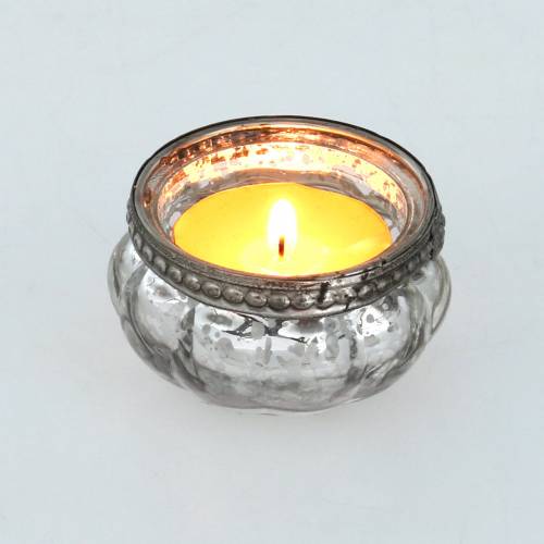 Artikel Värmeljus glas antik silver med metallfälg Ø6cm H3,5cm