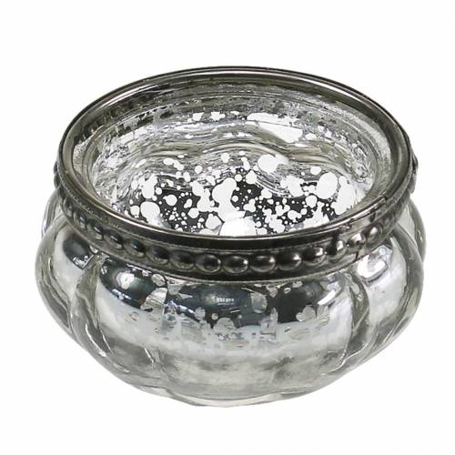 Floristik24 Värmeljus glas antik silver med metallfälg Ø6cm H3,5cm