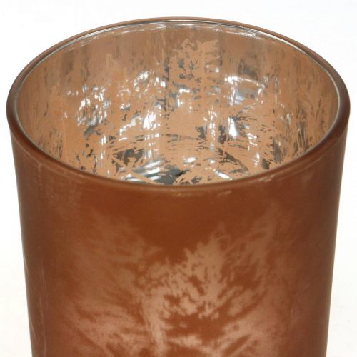 Floristik24 Glaslykta, värmeljusglas med bladmotiv, höstdekor Ø8cm H9cm 2st