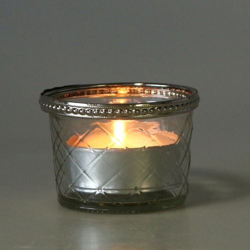 Floristik24 Värmeljusglasdiamant med metallfälg Ø8cm H5,5cm 4st