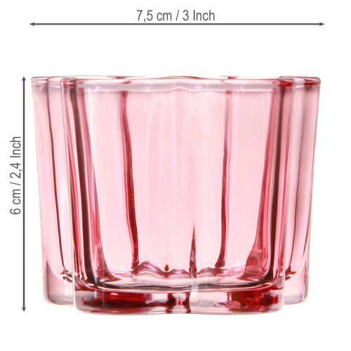 Artikel Värmeljushållare blomma värmeljusglas rosa Ø7,5cm H6cm 6st