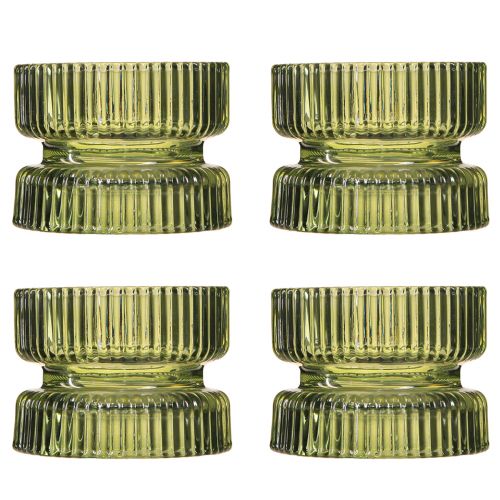 Artikel Värmeljushållare glas dekorativ räfflad grön Ø9cm H7cm 4 st