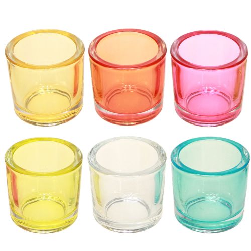 Artikel Värmeljushållare glaslyktor färgade assorterade Ø6,5cm H6cm 6st