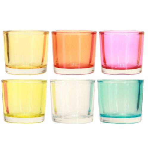 Artikel Värmeljushållare glaslyktor färgade assorterade Ø6,5cm H6cm 6st