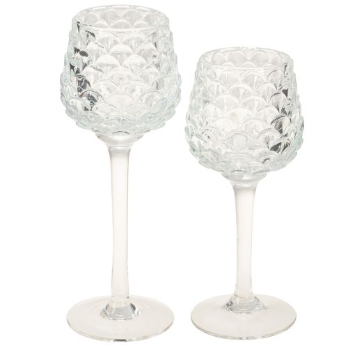 Värmeljushållare i glaskon med bas H19,5/22,5 cm, set om 2