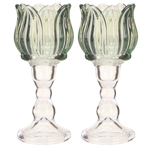 Artikel Värmeljushållare tulpanglas värmeljusglas grön Ø7cm H16cm 2st