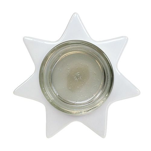 Artikel Värmeljushållare vit stjärnform med glas Ø10cm H10,5cm 2st