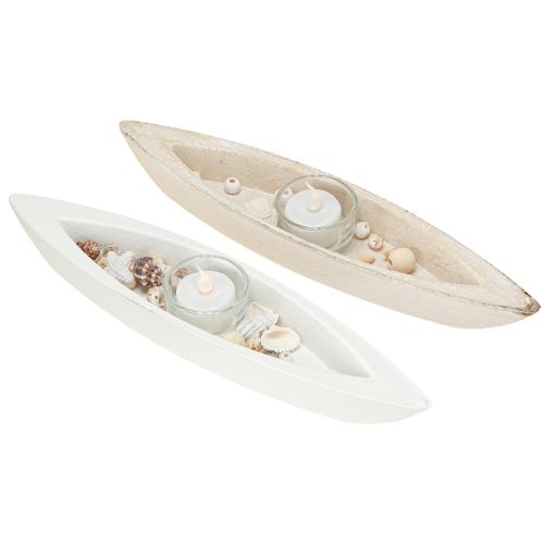 Floristik24 Värmeljushållare maritim värmeljusbåt trä assorterad 31×6,5cm 2st