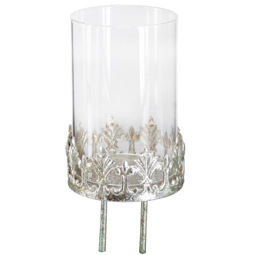 Floristik24 Värmeljushållare med glas för att plugga in vintage silver Ø5,5cm H8cm 4st