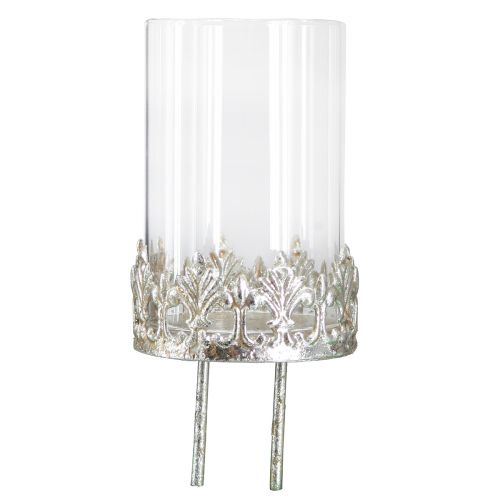 Floristik24 Värmeljushållare med glas för att plugga in vintage silver Ø5,5cm H8cm 4st