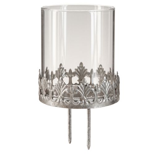 Floristik24 Värmeljushållare för pluggning med glas silver antik Ø7cm 4 st