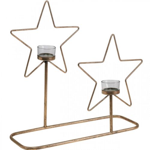 Floristik24 Värmeljushållare Star Metal Golden Vintage 2 lågor L38cm