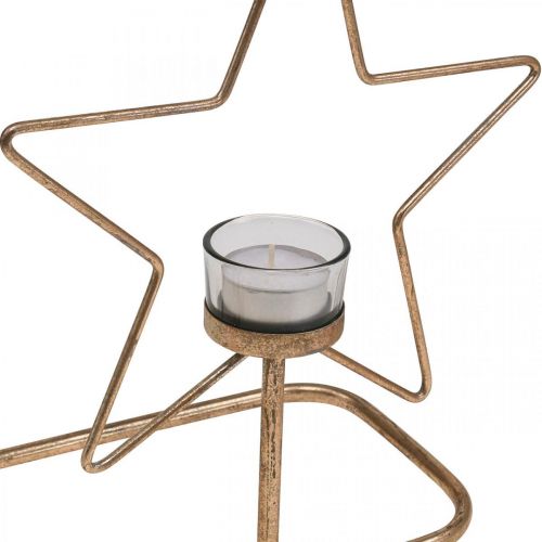 Floristik24 Värmeljushållare Star Metal Golden Vintage 2 lågor L38cm
