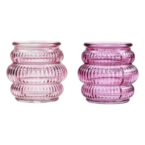 Artikel Värmeljushållare glasdekor lila rosa Ø7,5cm H7,5cm 2st