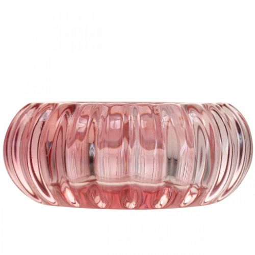 Floristik24 Värmeljushållare Glasljusstake Rund Rosa Ø8cm H3,5cm