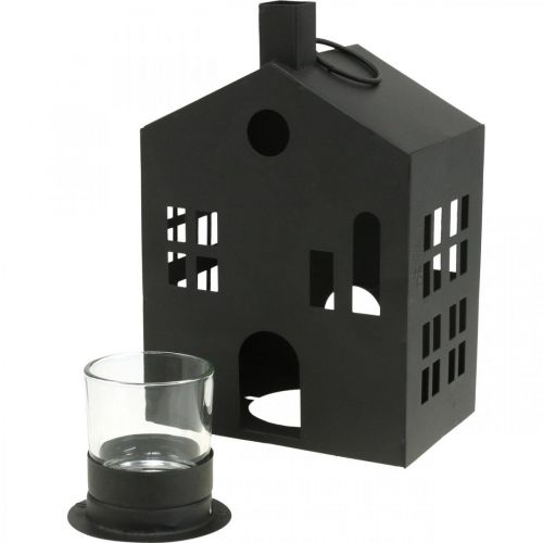 Floristik24 Värmeljushållare hus svart metall, ljushus Ø4,4cm H18cm